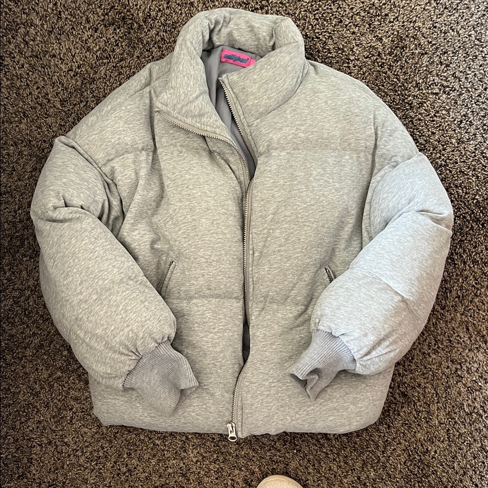 Heather Gray Super Puffer Jacket with High Collar